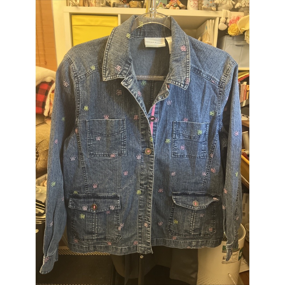 Alfred Dunner Blue Butterfly Embroidered Denim Jacket Petite 10P Cowgirl Style